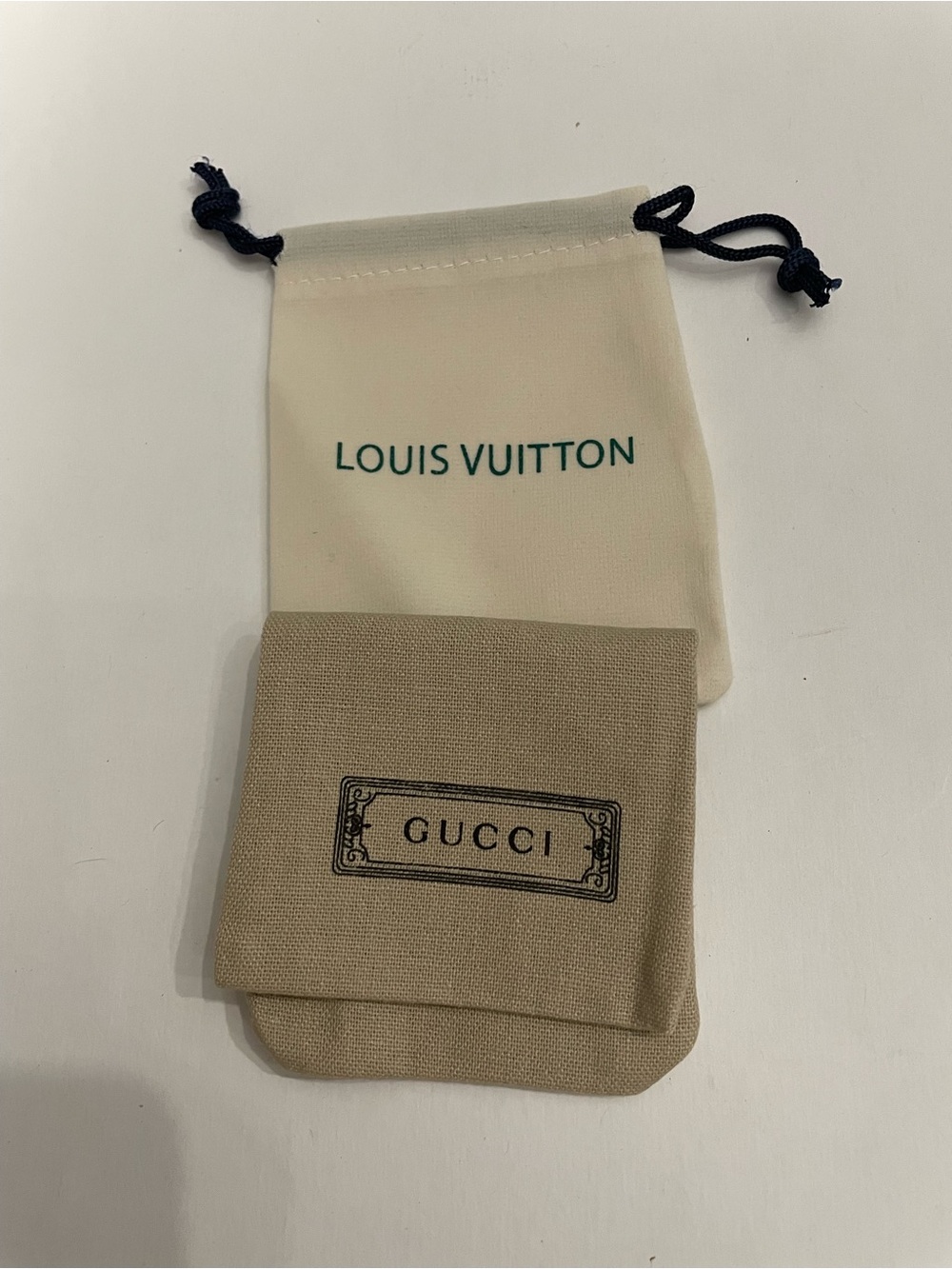 Gucci and LV Beige Canvas Jewelry Pouches NWOT